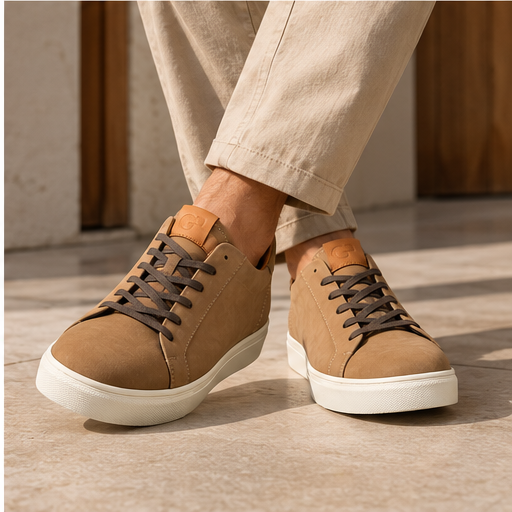 Modelo masculino usando Deportivo Amaretto miel sin mostrar el rostro