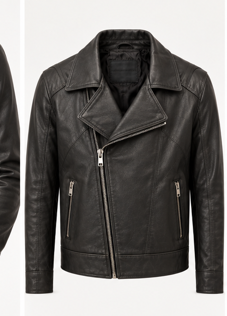 Chaqueta biker de cuero negra Germán Patiño vista frontal