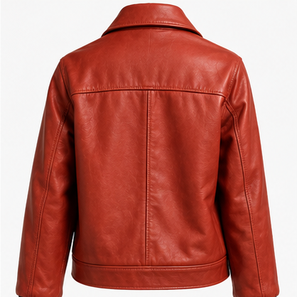 Chaqueta de cuero roja para dama vista posterior