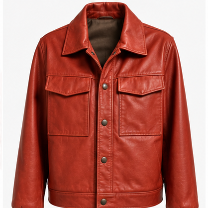 Chaqueta de cuero roja para dama vista frontal
