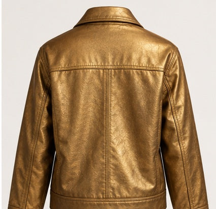 Chaqueta dorada de cuero para dama vista posterior