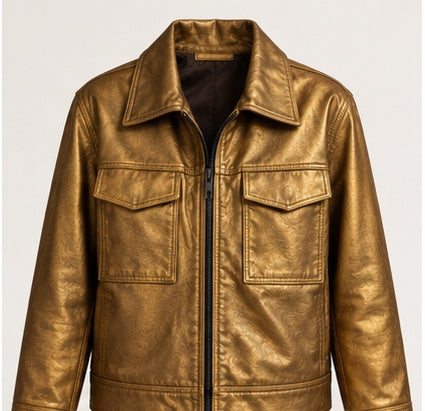Chaqueta dorada de cuero para dama vista frontal