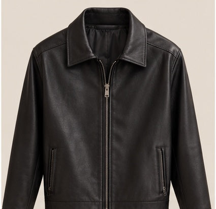Chaqueta negra de cuero para hombre vista frontal