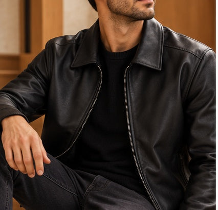 Chaqueta negra de cuero para hombre