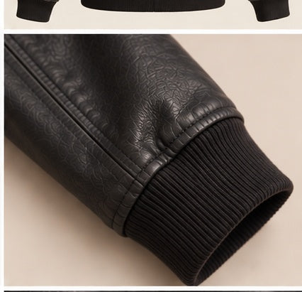 Chaqueta negra bomber de cuero para dama - detalle