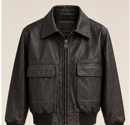 Chaqueta negra bomber de cuero para dama - vista frontal