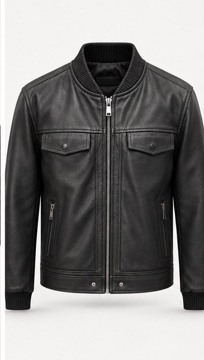 Chaqueta de cuero negra Germán Patiño vista frontal