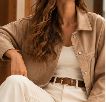 Chaqueta corta oversize de cuero para dama