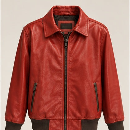 Chaqueta roja de cuero Germán Patiño vista frontal