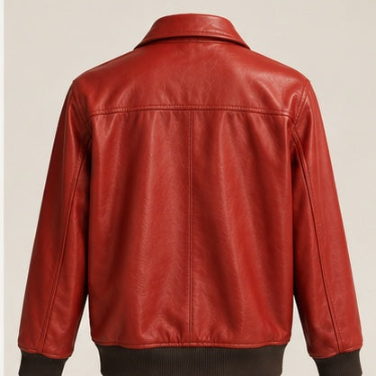 Chaqueta roja de cuero Germán Patiño vista posterior