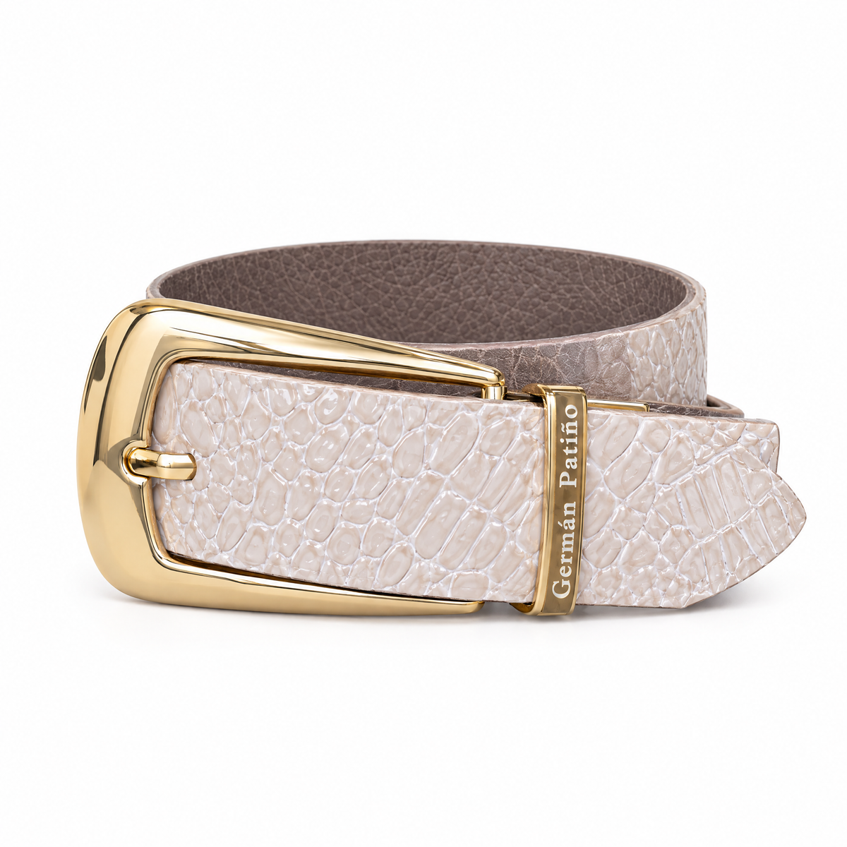 Cinturón doblefaz dama beige texturizado