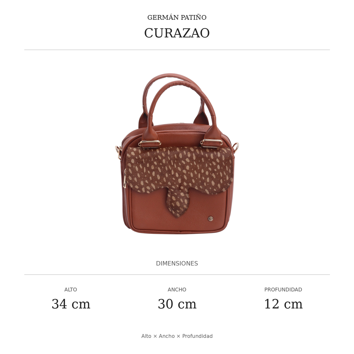 Dimensiones Curazao: alto 34 cm, ancho 30 cm, profundidad 12 cm