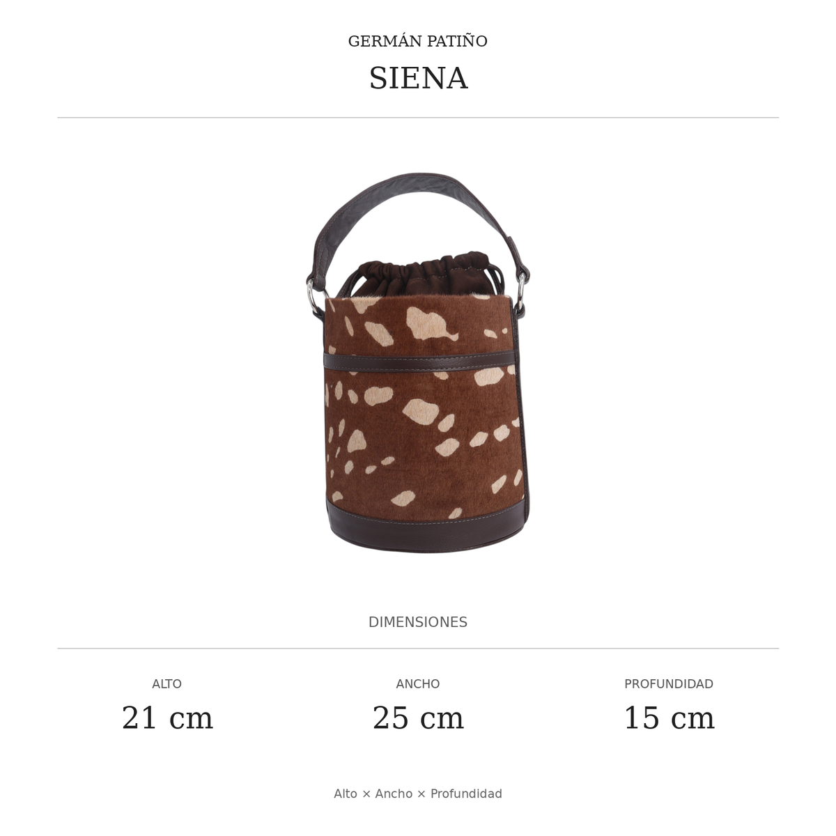 Dimensiones Siena: alto 21 cm, ancho 25 cm, profundidad 15 cm